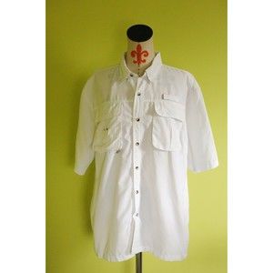 Solar Factor Mens Sz L Fishing Outdoor Button Down Shirt  Vented White EUC